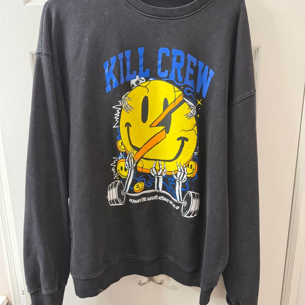 Kill Crew Black Crewneck Sweater with Blue and Yellow Graphic